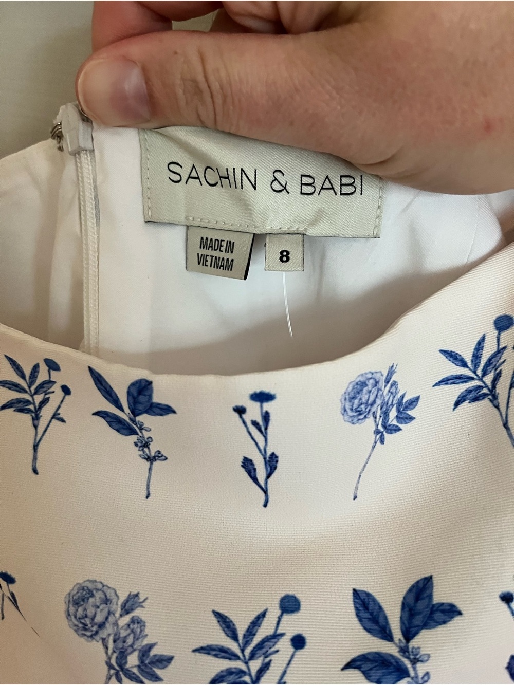 Sachin + Babi White Midi Dress with Blue Floral Print and Front Slit - Picture 8 of 10